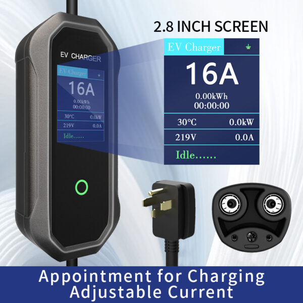 Portable Tesla EV Charger | Adjustable Current 16A | IP55 Waterproof with LCD Display