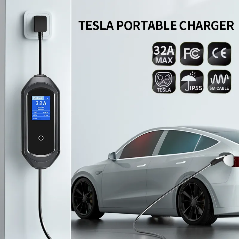Portable Tesla EV Charger | 32A High-Efficiency Fast Charging | IP55 Protection | Built-In Temperature Monitoring - Image 2