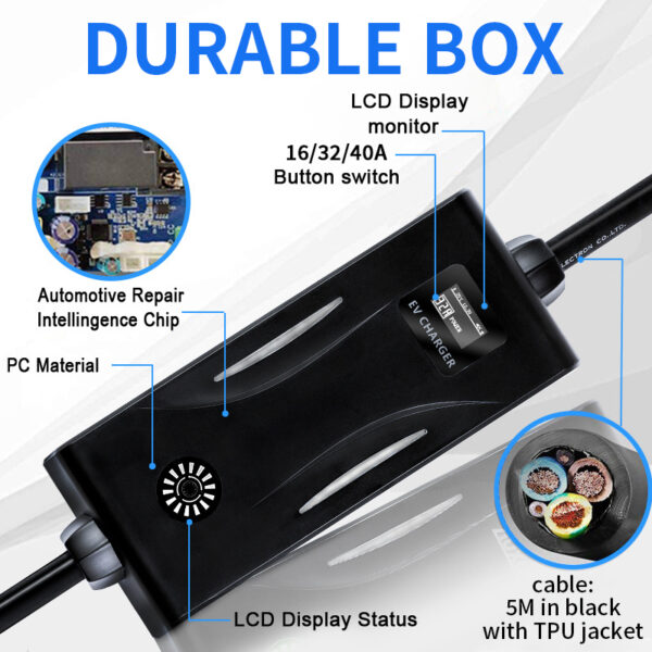 32A Portable NEMA 14-50 Electric Vehicle Charger with LCD Display - Image 3