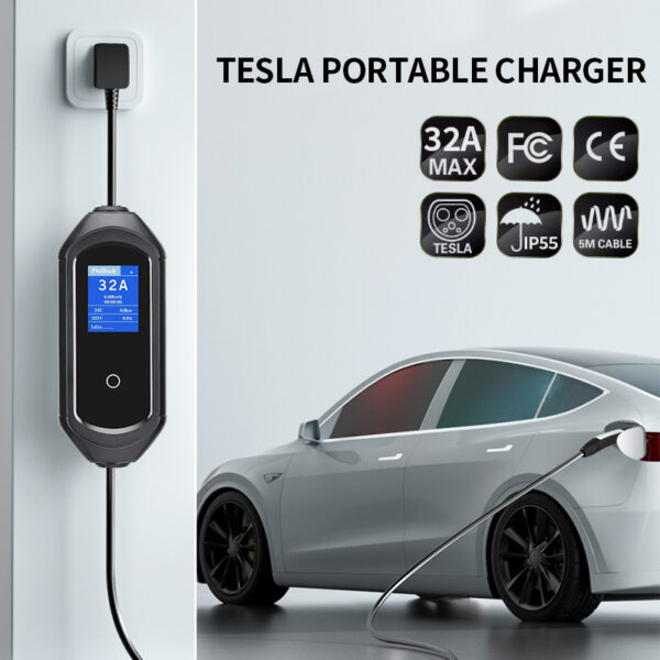 Portable Tesla EV Charger | 32A High-Efficiency Fast Charging | IP55 Protection | Built-In Temperature Monitoring - Image 2