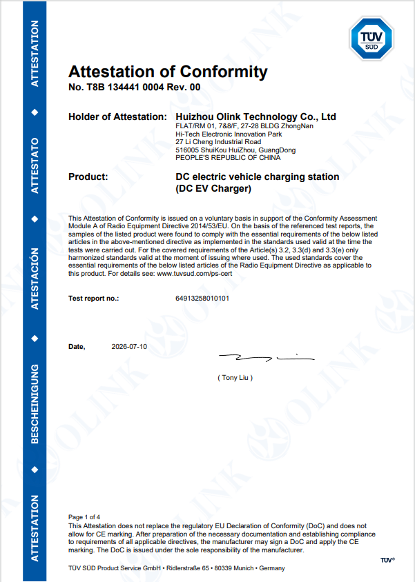 OLINK TÜV Certification Document